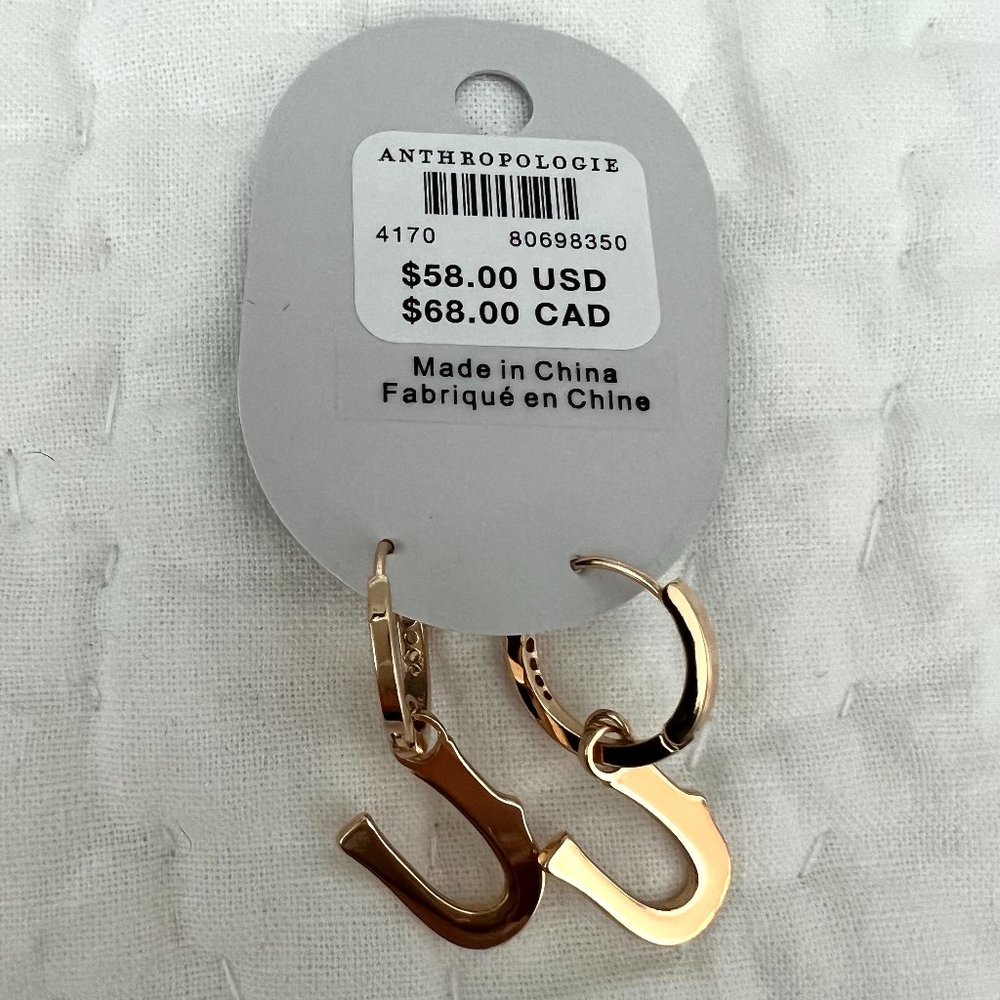 Anthropologie Gothic Monogram Hoop Earrings NWT - Picture 5 of 6